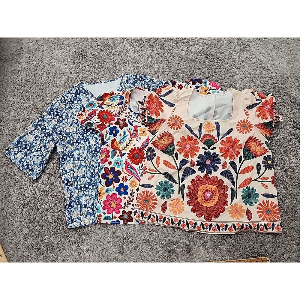 Lot of 3 Shein Blouse Womens 1XL PLUS Floral Casual Boho